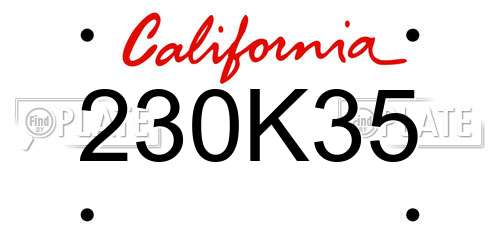 230K35 California License Plate
