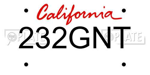 232GNT California License Plate