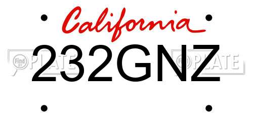 232GNZ California License Plate