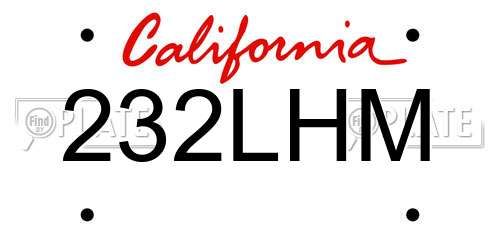 232LHM California License Plate