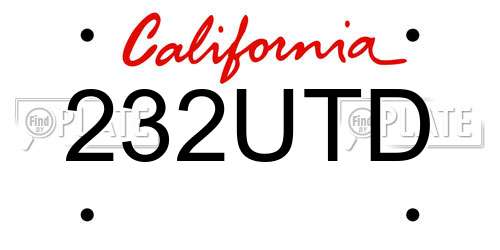 232UTD California License Plate
