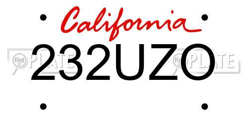 232UZO California License Plate