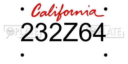 232Z64 California License Plate