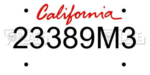 23389M3 California License Plate