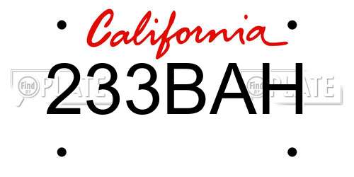 233BAH California License Plate