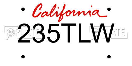 235TLW California License Plate