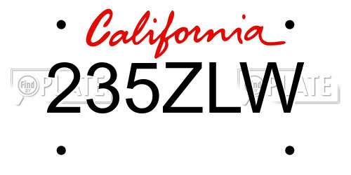 235ZLW California License Plate