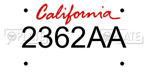2362AA California License Plate