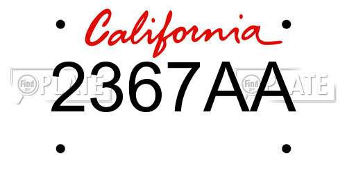 2367AA California License Plate