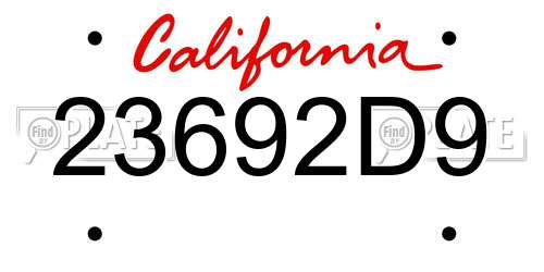 23692D9 California License Plate