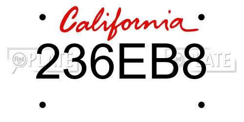 236EB8 California License Plate
