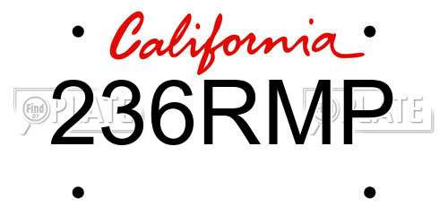 236RMP California License Plate