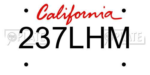 237LHM California License Plate