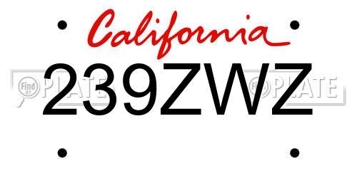 239ZWZ California License Plate
