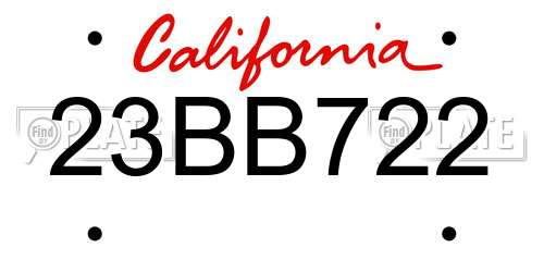 23BB722 California License Plate