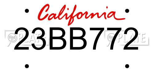 23BB772 California License Plate