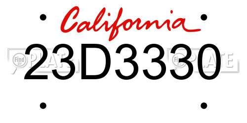 23D3330 California License Plate