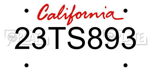 23TS893 California License Plate
