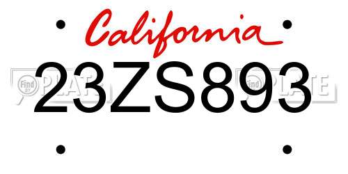 23ZS893 California License Plate