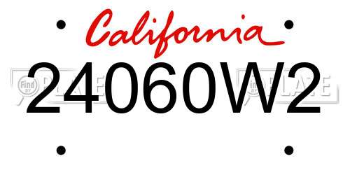 24060W2 California License Plate