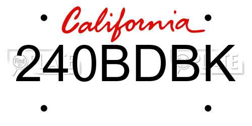 240BDBK California License Plate