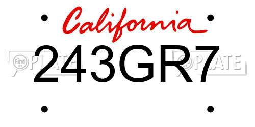243GR7 California License Plate