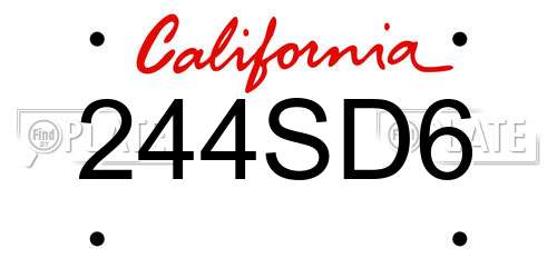 244SD6 California License Plate