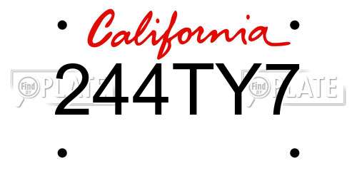 244TY7 California License Plate