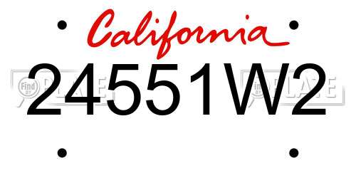 24551W2 California License Plate