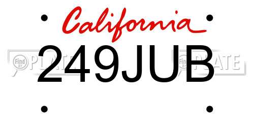 249JUB California License Plate