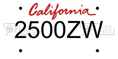 2500ZW California License Plate