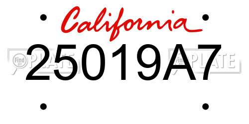 25019A7 California License Plate