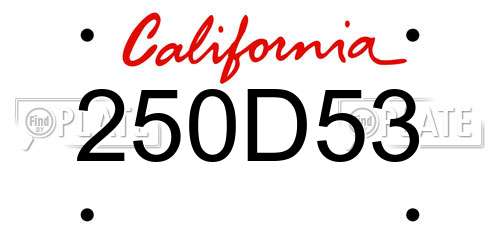 250D53 California License Plate