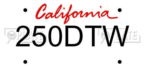 250DTW California License Plate