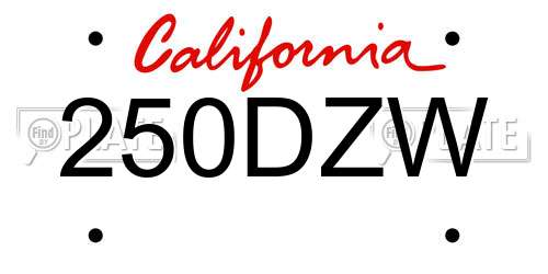 250DZW California License Plate