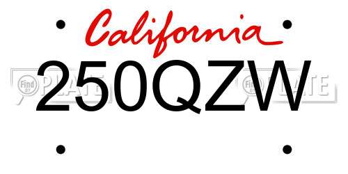 250QZW California License Plate