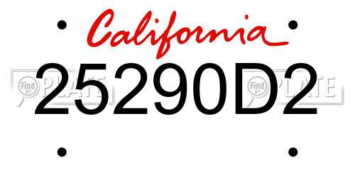 25290D2 California License Plate