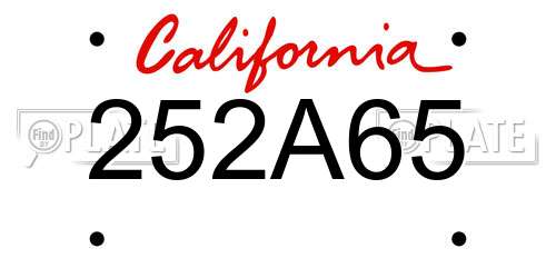 252A65 California License Plate