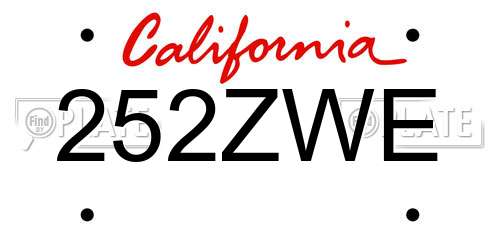 252ZWE California License Plate