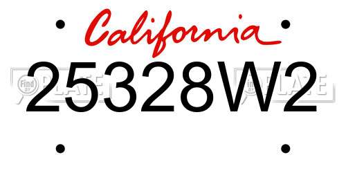25328W2 California License Plate