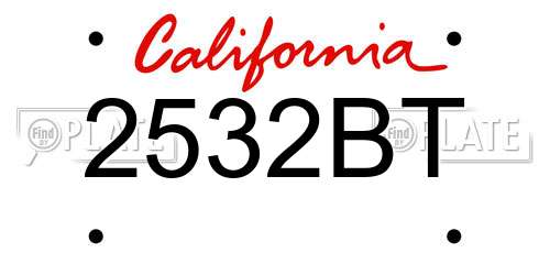 2532BT California License Plate
