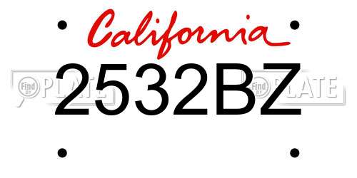 2532BZ California License Plate