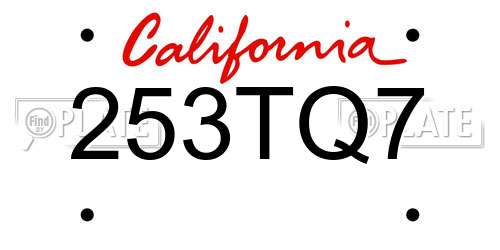 253TQ7 California License Plate