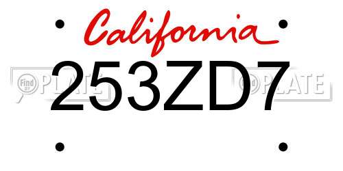 253ZD7 California License Plate