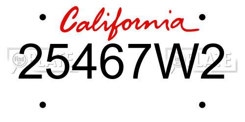25467W2 California License Plate
