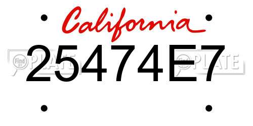 25474E7 California License Plate