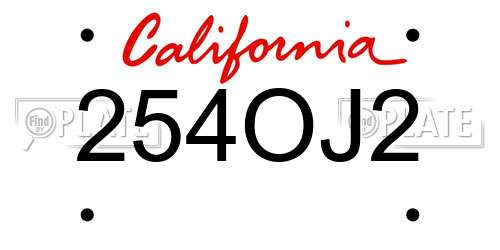 254OJ2 California License Plate