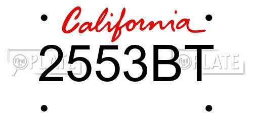 2553BT California License Plate