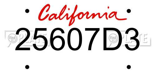 25607D3 California License Plate