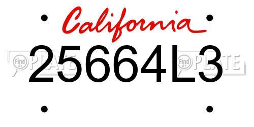 25664L3 California License Plate
